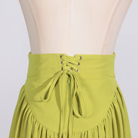 Lantern Sleeve Tied Top High Waist Drooping Skirt Two Piece Clothing - Modestly Vogue 