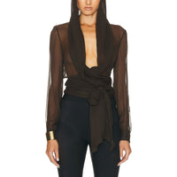 Earthtone Casual Lace up Waist Controlled Lightweight Hooded Simple Shirt Top for Women - Modestly Vogue 