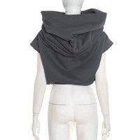 Women Clothing Autumn Winter Solid Color Casual Large Collar Sleeveless Contrast Color Drawstring Hooded Sweater Top