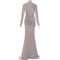 High Waist Ruched Elegant Long Sleeved Holiday Maxi Dress - Modestly Vogue 