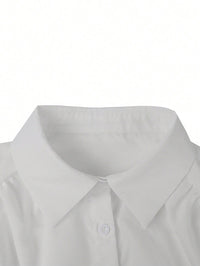 Spring Summer Women Solid Color Single Breasted Drawstring Ruffle Shirt - Modestly Vogue 