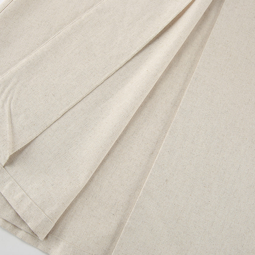 Spring Summer Cotton Linen Belted Office Dress for Women - Modestly Vogue 