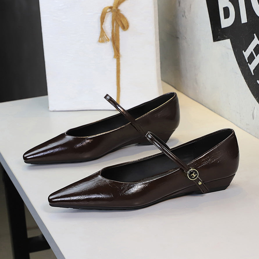 Women’s Low Heel Wedge Mary Jane Shoes with Pointed Toe