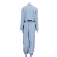 Women Collared Long Sleeve Top Loose Tappered Trousers Two Piece Set - Modestly Vogue 
