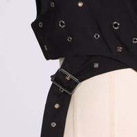 Fashionable Trendy Sleeveless Riveted Belted Tank Top - Modestly Vogue 