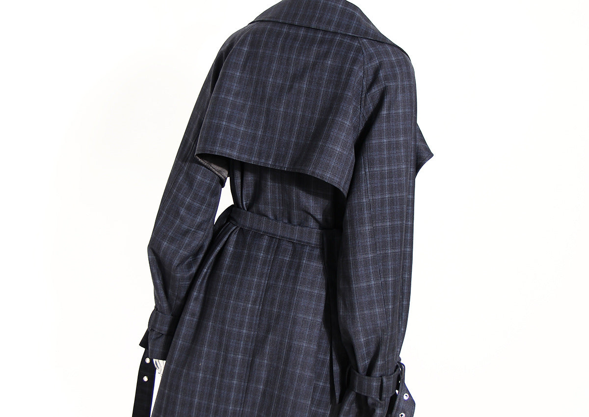 British Plaid Trench Coat for Women with Waist Belt - Modestly Vogue 