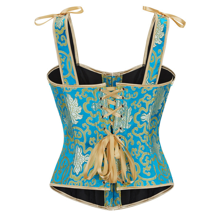Blue Bronzed Color Tie Back Corset Bustier Top - Modestly Vogue 