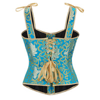Blue Bronzed Color Tie Back Corset Bustier Top - Modestly Vogue 