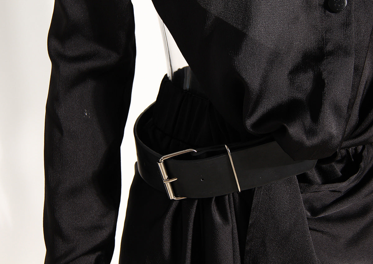 Dark Asymmetric Ruched Two Piece Outfit – Cropped Fall Set - Modestly Vogue 