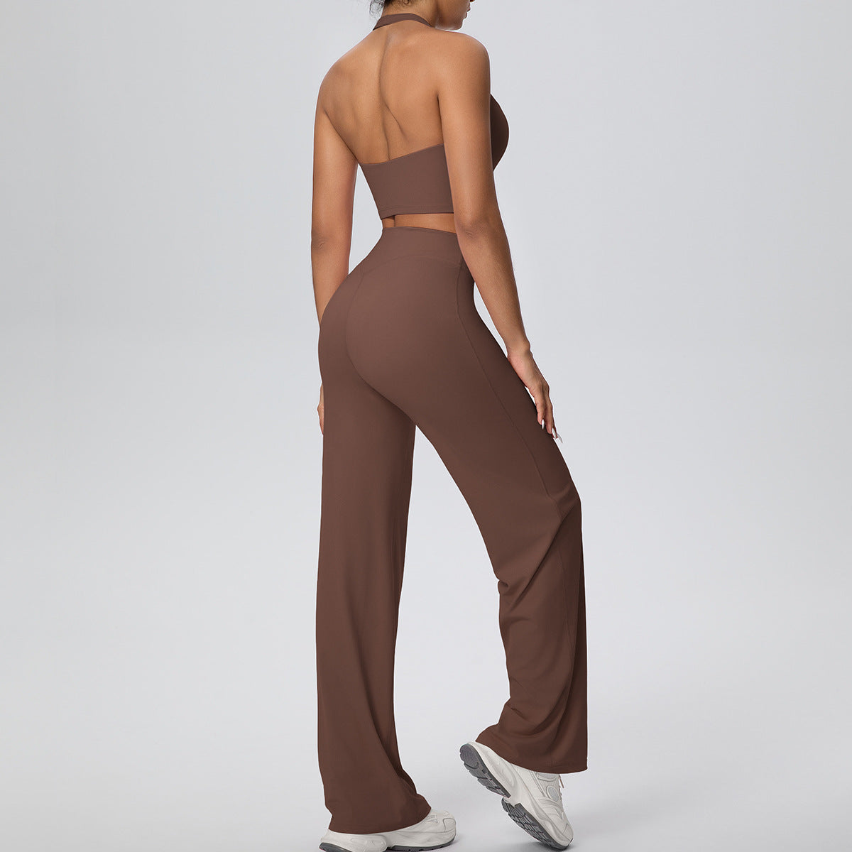 Micro Brushed Halter Exercise Baggy Straight Pants Fitness Yoga Wear Set