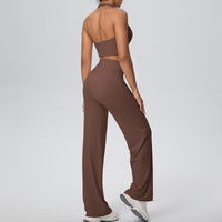 Micro Brushed Halter Exercise Baggy Straight Pants Fitness Yoga Wear Set