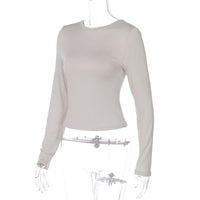 Women’s Slim Fit Long Sleeve Backless Solid Color Top