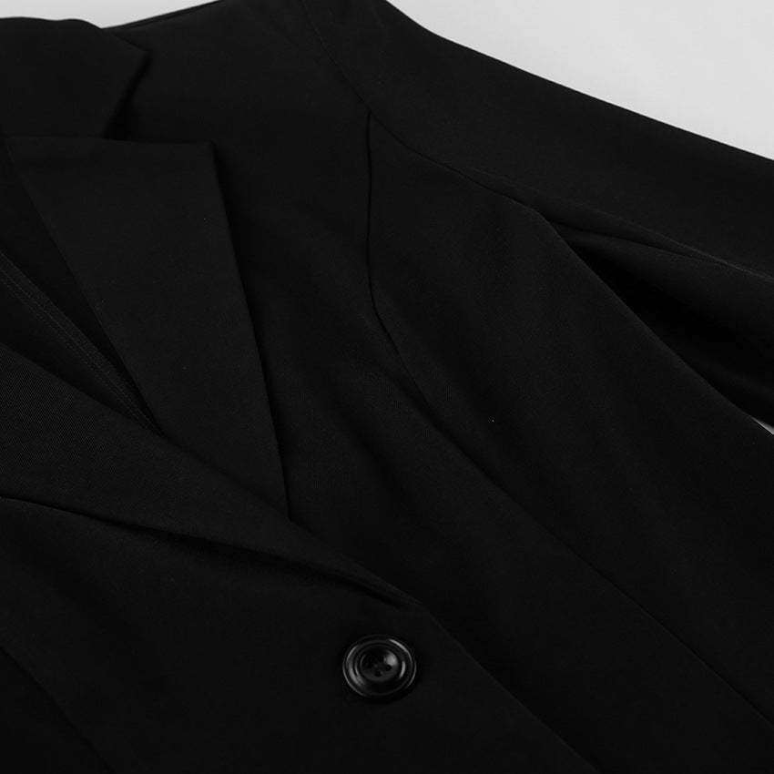 Women’s Black Lace Stitching Long Sleeve Office Blazer