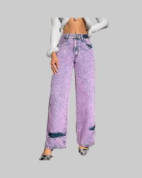 Women Clothing Retro Casual High Waist Wide Leg Straight Denim Trousers - Modestly Vogue 