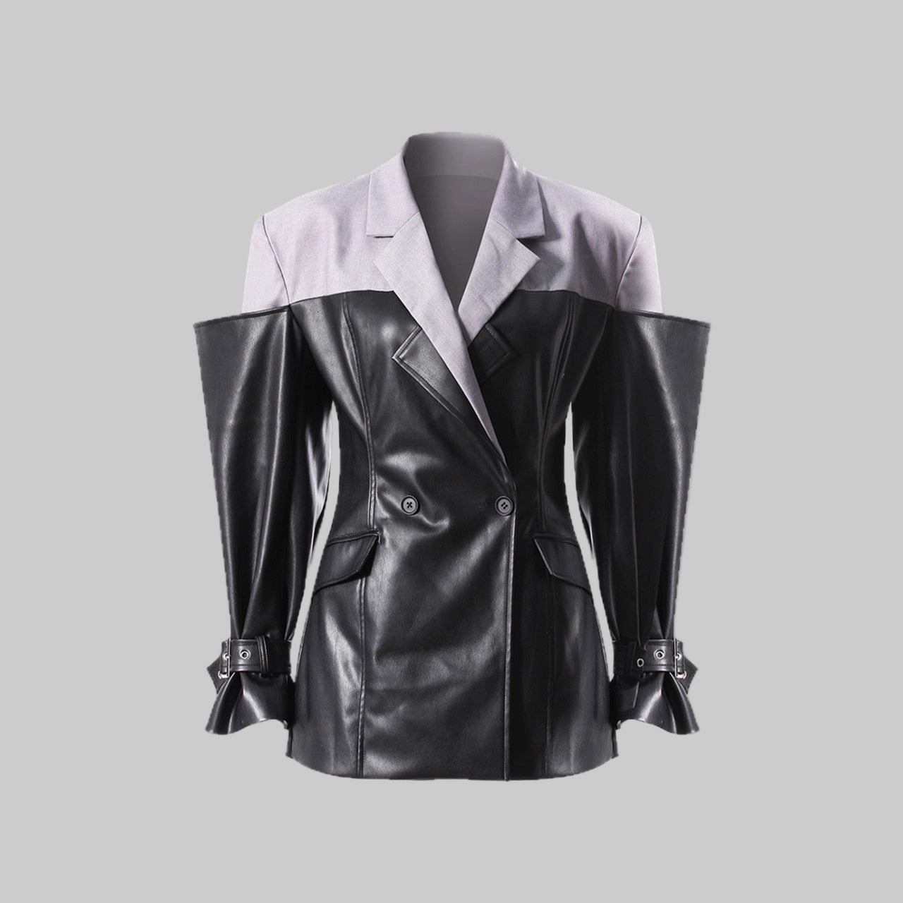 Women’s Faux Leather Stitching Blazer – Loose Autumn Jacket