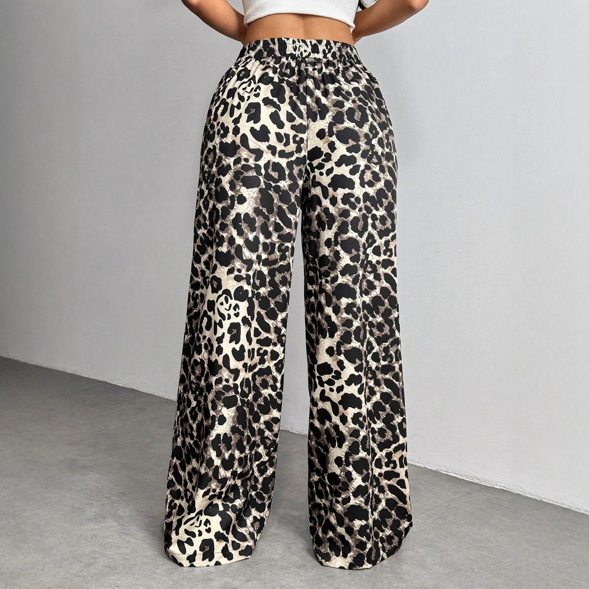 Women’s Winter Leopard Print Wide Leg Trousers – Casual Loose Fit