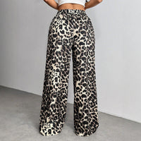 Women’s Winter Leopard Print Wide Leg Trousers – Casual Loose Fit