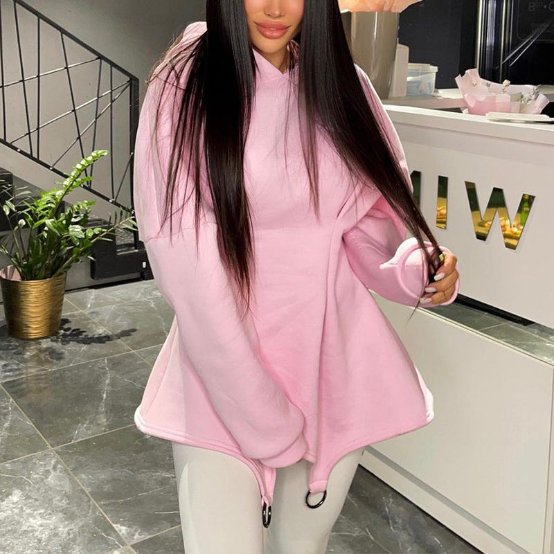 Pastel Autumn Winter Women Clothing Solid Color Casual Loose Long Sleeve Hooded Dress - Modestly Vogue 