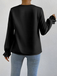 Women’s Ruffle Sleeve Satin Shirt – Elegant Long Sleeve Blouse - Modestly Vogue 