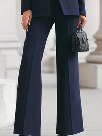 High End Stand Collar Single Button Slim Fit Figure Flattering Blazer with Bootcut Trousers Two Piece Sets - Modestly Vogue 