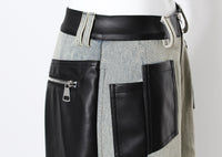 Niche Contrast Color Jeans Women Winter Thick Loose Retro Washed Stitching Contrast Color Leather Wide Leg Pants - Modestly Vogue 