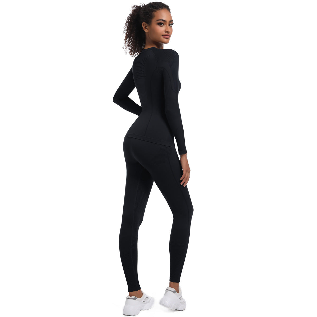 Seamless Knitted Outdoor Cycling Clothing Sports Yoga Long Sleeve Shapewear Ski Sports Sets - Modestly Vogue 