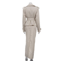 Polo Collar Long Sleeve Trench Coat & Skirt Set