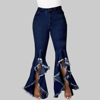 Ripped Washed Denim Stretch Slim Bell Bottom Jeans - Modestly Vogue 