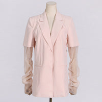 V-Neck Pink Mesh Stitching Long Sleeve Women’s Blazer - Modestly Vogue 