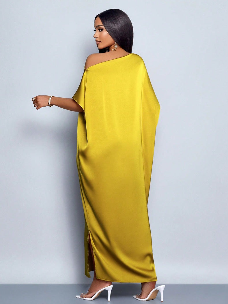 Women’s Yellow Satin Maxi Dress – Elegant Summer Style - Modestly Vogue 