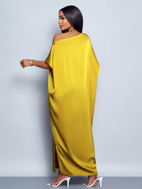 Women’s Yellow Satin Maxi Dress – Elegant Summer Style - Modestly Vogue 