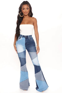 Autumn Women Clothing Denim Wide Leg Stitching Jeans Women - Modestly Vogue 