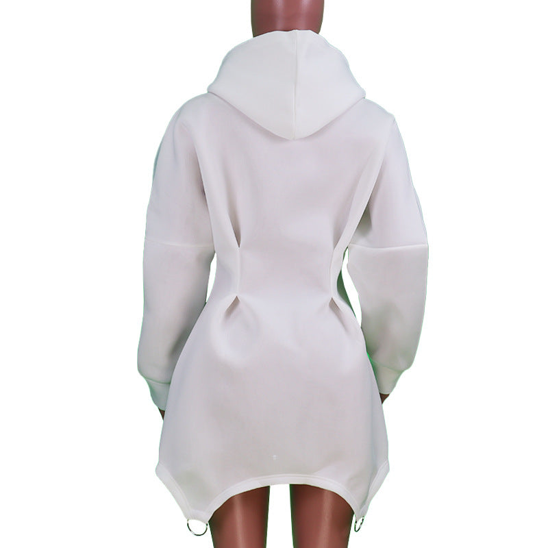 Pastel Autumn Winter Women Clothing Solid Color Casual Loose Long Sleeve Hooded Dress - Modestly Vogue 