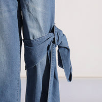 Spring Retro Washed Distressed Stitching Bow Design High Waist Slimming Straight Jeans Women - Modestly Vogue 