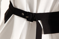 Black Elegant Outfit Slimming Puff Sleeve White Shirt Waist Trimming Lace up Two Piece Vest Set
