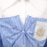 Blue Simple Office Top Women Summer Comfort Faux Two Pieces Casual Striped High Grade Women Shirt - Modestly Vogue 