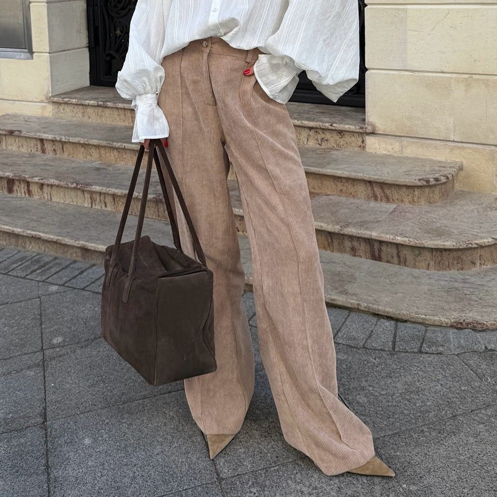 Cotton Corduroy Trousers Fall Retro Wide Leg Pants Loose Casual Trousers Women