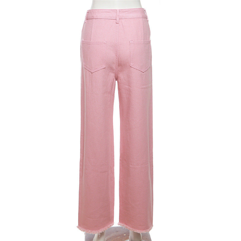 Contrast Color High Waist Loose Casual Jeans Pants - Modestly Vogue 