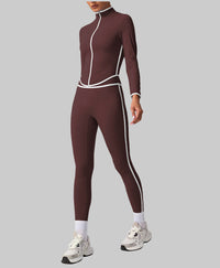 Contrast Color Yoga Jacket – Long Sleeve Stand Collar Workout Top