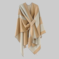 Double Sided Cape Shawl Outer Wear Women Striped Bar Shawl High Sense Cape Shawl
