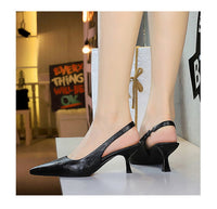 Kitten Heel Slingback PU Leather Closed Toe Heels Sandals Shoes - Modestly Vogue 