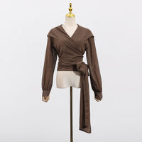 Earthtone Casual Lace up Waist Controlled Lightweight Hooded Simple Shirt Top for Women - Modestly Vogue 