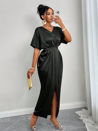Women Clothing Early Autumn Satin Dress Ball Gown Satin Waist Tight Maxi Dress - Modestly Vogue 