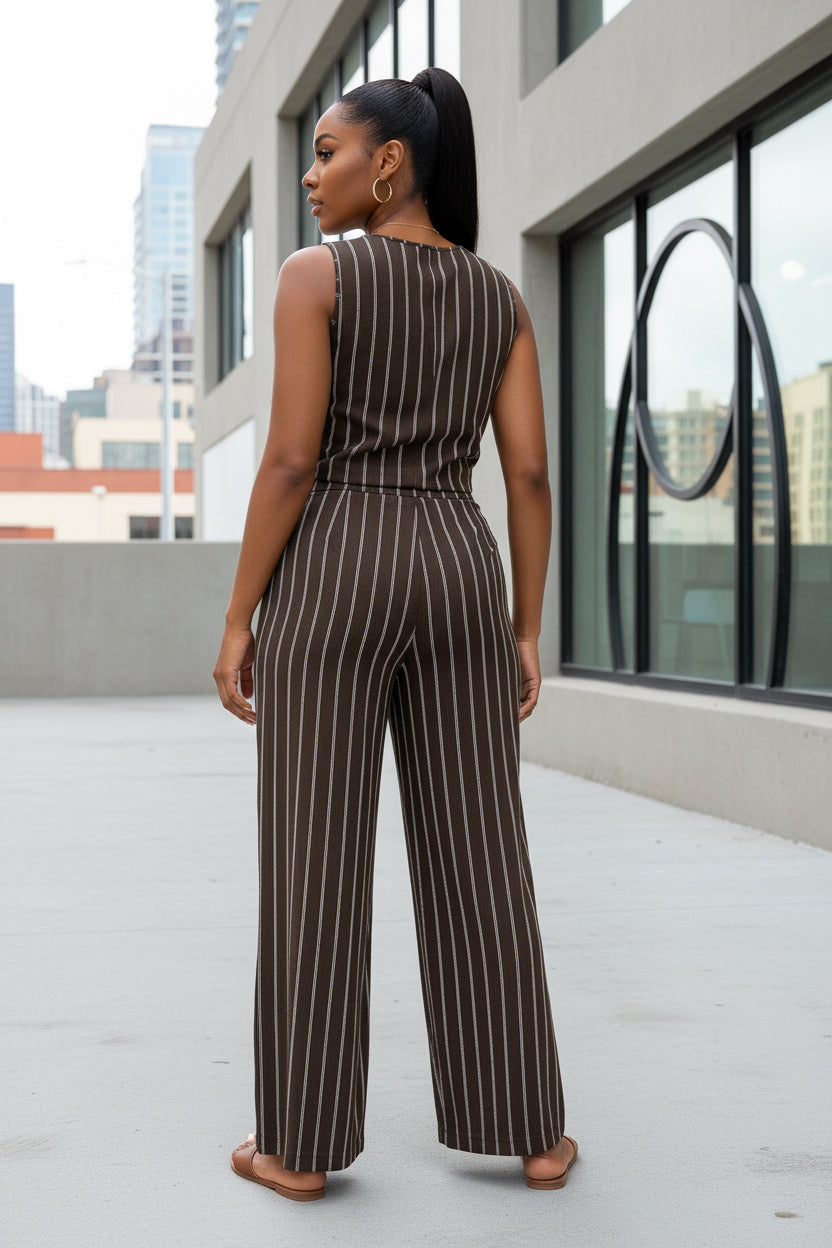 Spring Summer Arrival Two Piece Sets Striped Vest Wide Leg Pants - Modestly Vogue 
