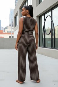Spring Summer Arrival Two Piece Sets Striped Vest Wide Leg Pants - Modestly Vogue 