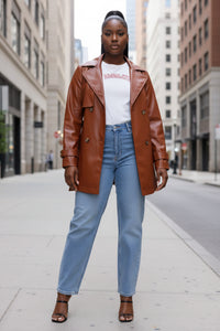 Design Brown Leather Coat Women Clothing Autumn Leather Jacket Mid Length Coat - Modestly Vogue 