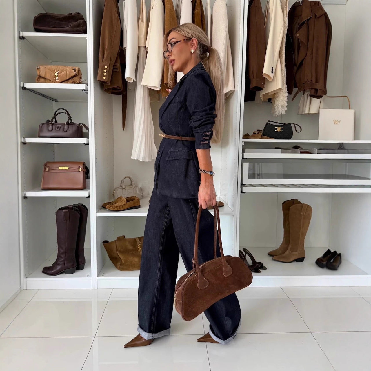 Blue Jean Wide Leg Denim Pants Sets - Modestly Vogue 