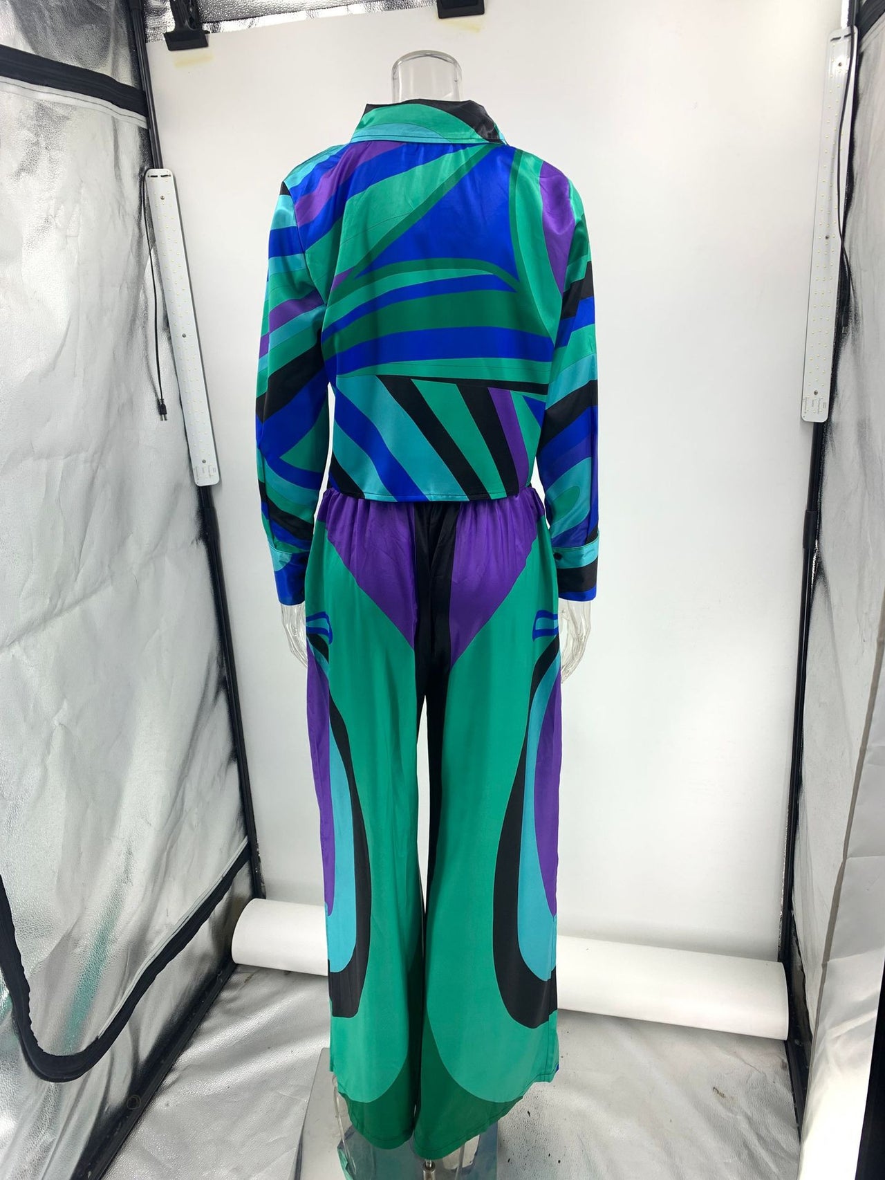 Blue and Green Multicolored Pucci Print Two Piece Pant Set - Modestly Vogue 