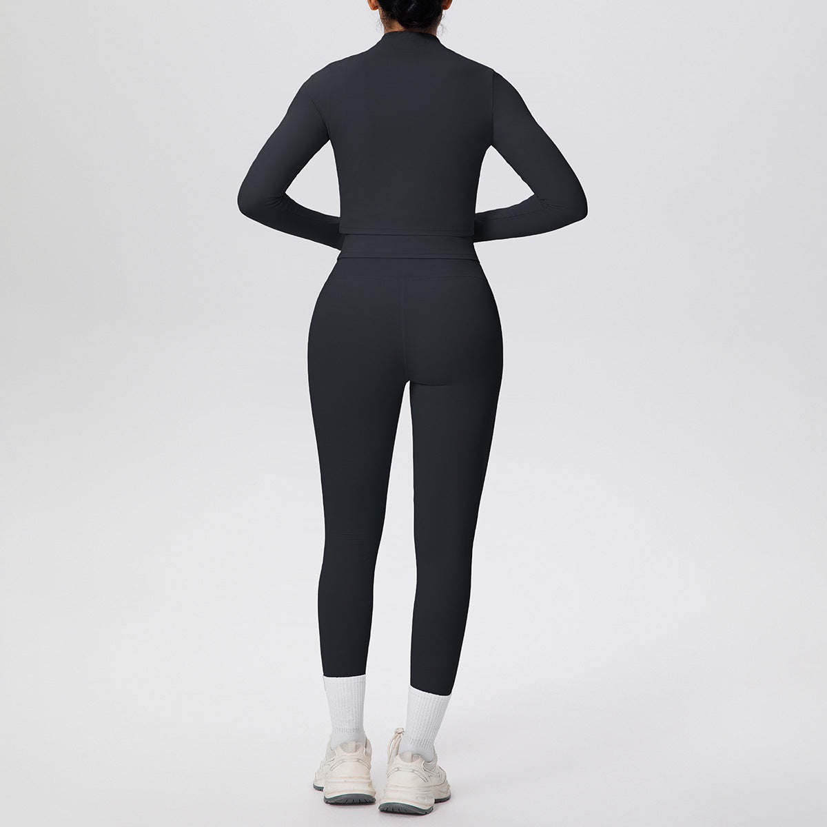Women Solid Color Zip Long Sleeve Three Piece Yoga Set - Modestly Vogue 