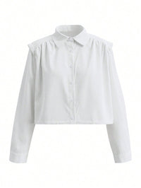 Spring Summer Women Solid Color Single Breasted Drawstring Ruffle Shirt - Modestly Vogue 